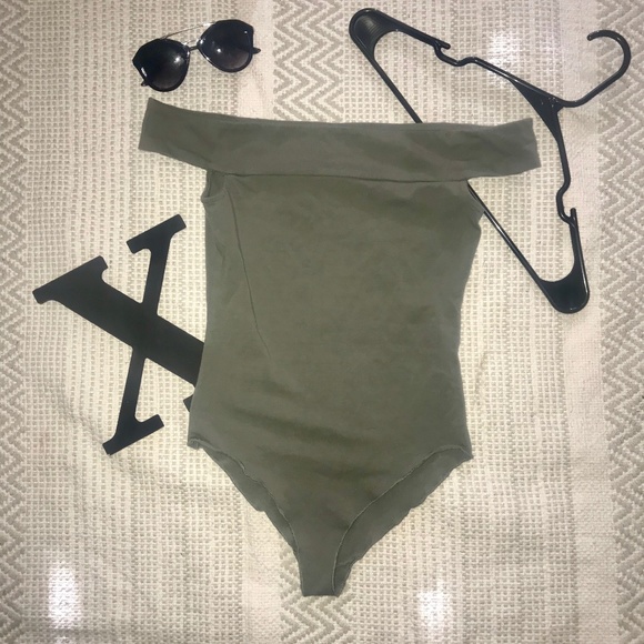 Navy Green Off the shoulder body suit top - Picture 1 of 1